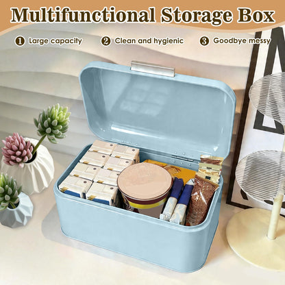 Buachois Large Bread Box,Iron Bread Box with Lid,Metal Bread Storage Bin,Bread Keeper Container,Bread Containers Storage,Modern Solid Color Retro Style,for Kitchen Counter (B)