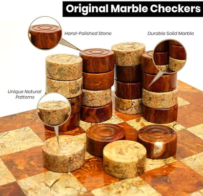 Marble Chess Checker Pieces Set with Storage Box Collection (Multi Coral)