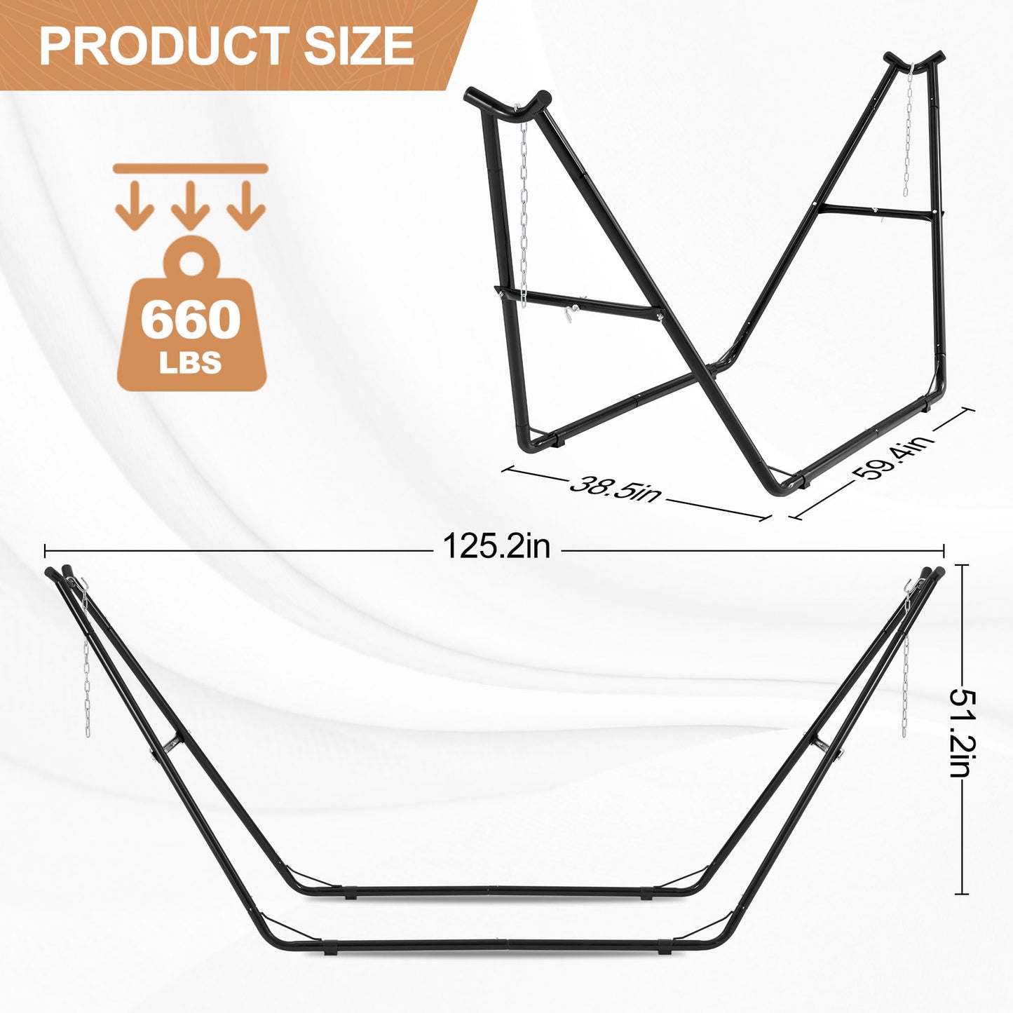 Homgava Universal 2-Person Hammock Stand, 660LBS Capacity,Heavy Duty Steel Hammock Stand, Fits 9.6-14ft Hammocks, Indoor and Outdoor Universal Hammock Stands,Black