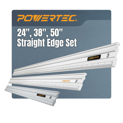 POWERTEC 24, 38 & 50 Inch Machinist Aluminum Straight Edges, for Checking Surface Warp, Marking/Scribing Lines - Used w/Feeler Gauges for Automotive Repairs, Cylinder Head Checks (71720V)