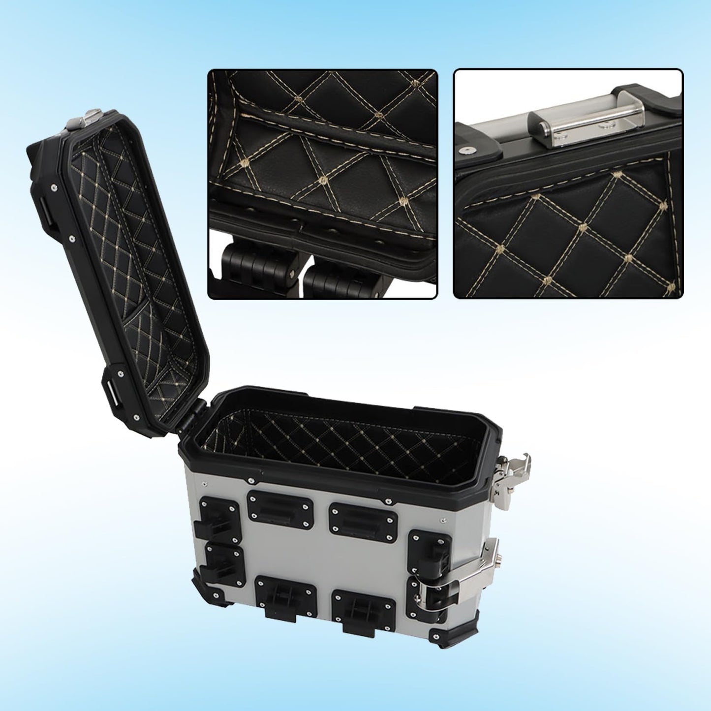 SEBLAFF Motorcycle Hard Side Saddlebag Box Trunk Tour Motorcycle Panniers Side Case Silver 36L