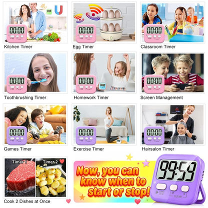 Antonki 2 Pack Digital Timer for Kids, Magnetic Countdown Kitchen Timers for Cooking, Egg, Classroom, Teacher, Exercise, Study, Oven - Battery Included