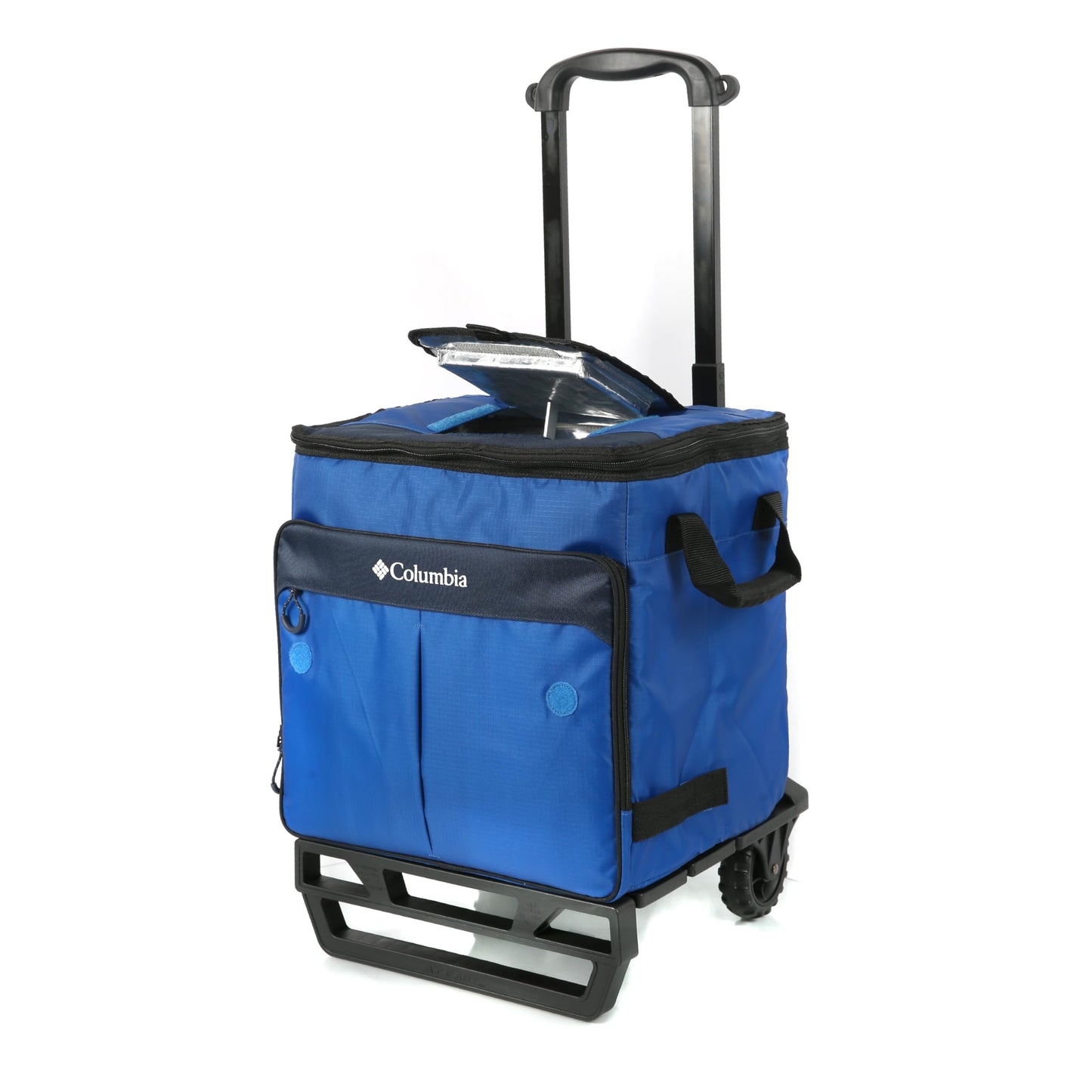 Columbia Crater Peak Wheeled Cooler - 50 Can Rolling Collapsible Cooler with Super Foam Insulation and Foldable All-Terrain Cart with Wheels - Blue