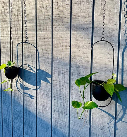 Eco Joy Shineloha 2 Pack Hanging Planters for Indoor Plants with 5.5" Pot + Ceiling Hook | Black Hanging Planter, Metal Plant Hanger, NO Plant incld