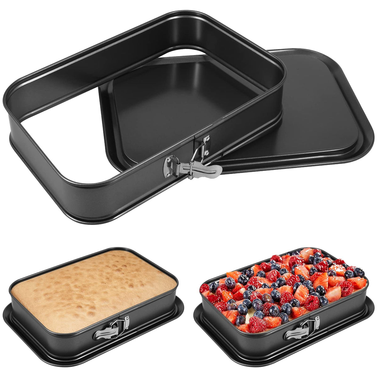 Abizarch Springform baking Pan Rectangle, 14 x 9.5 Inch Large Spring Form Cake Pan with Removable Bottom, Non-stick Cheesecake Cake Pan Bakeware for Home Kitchen DIY (Rectangular)