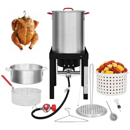 CreoleFeast TFS3010 Propane 30 Qt. Turkey and 10 Qt. Fish Fryer Boiler Steamer Set, 50,000 BTU Burner, Ideal for Outdoor Cooking