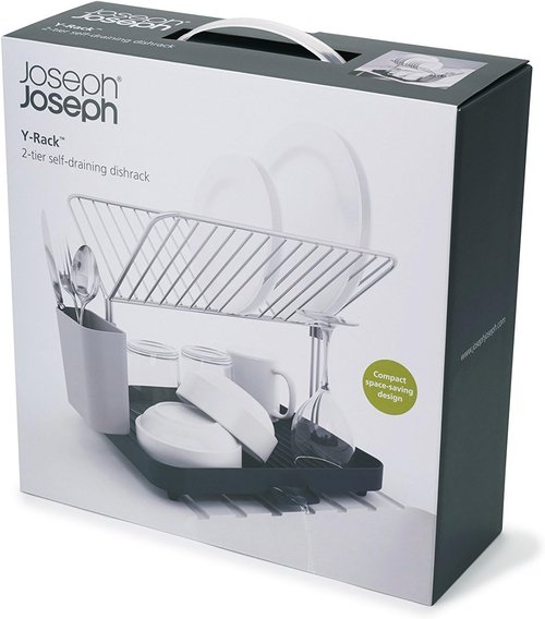 Joseph Joseph Y-Rack Dish Rack - Large Gray Set with Cutlery Organizer & Drain Board