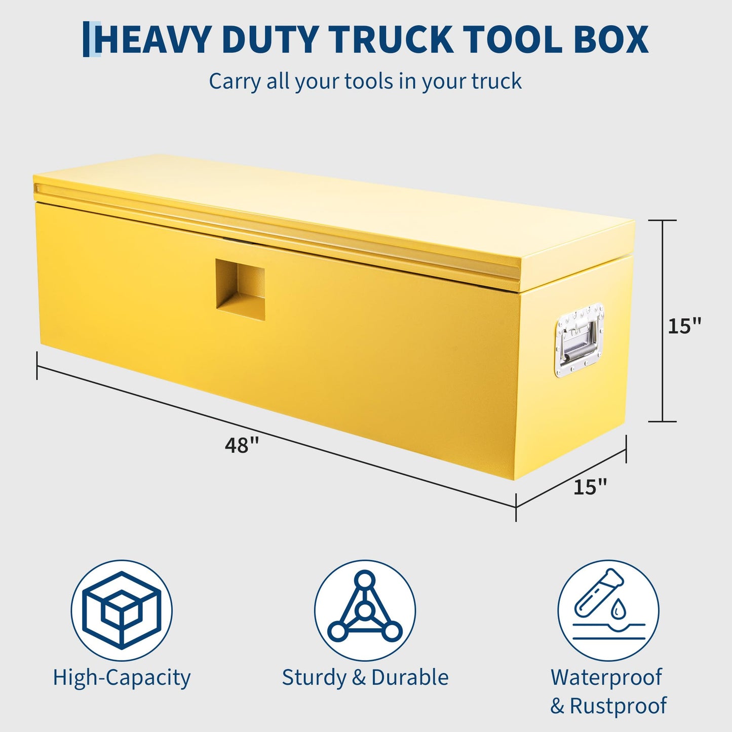ExploreHorizon Industrial Steel Truck Tool Box w/Gas-Shock Lid, Pry-Resistant Security & Weatherproofing Toolbox Organizer Chest Fits Pickup, Truck Bed, RV, Trailer