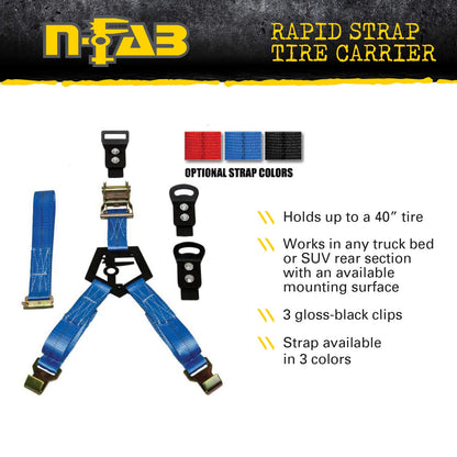 RealTruck Rapid Strap Truck Bed Tire Carrier | Gloss Black, Bed Mount Black Strap, Solid Welded Construction | BM1TSBK | Universal