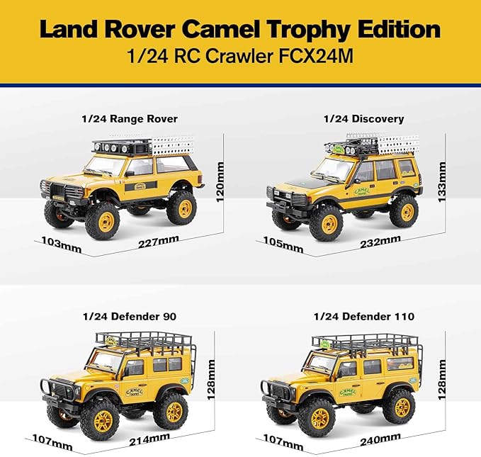 BEEZRC FMS 1/24 RC Crawler RTR FCX24M Land Rover Family Camel Trophy Edition Licensed RC Model 4WD RC Rock Truck 2.4Ghz Hobby Grade RC Car Model Mini Off Road Vehicle with Battery (Defender 110)