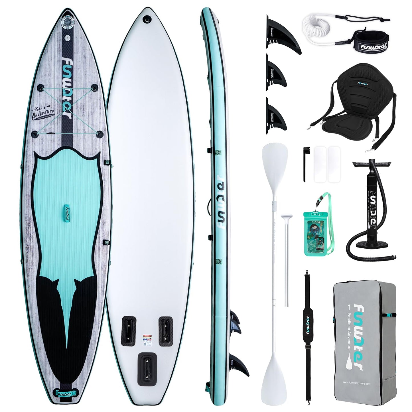 FunWater Inflatable Stand Up Paddle Board 10'6"/11"/11'6" Paddle Board for Adults & Youth, Paddleboards Inflatable with Premium SUP Accessories, Wide Stable, Non-Slip Comfort Deck (Grey/Blue/Black)
