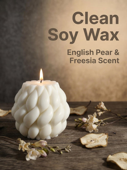Hyznengu Knot Ball Soy Wax Candle- Large Handmade Pillar Scented Elegant Bubble Aesthetic Candle, Housewarming Wedding Birthday Gift Home Room Shelf Decor Idea White（Large）