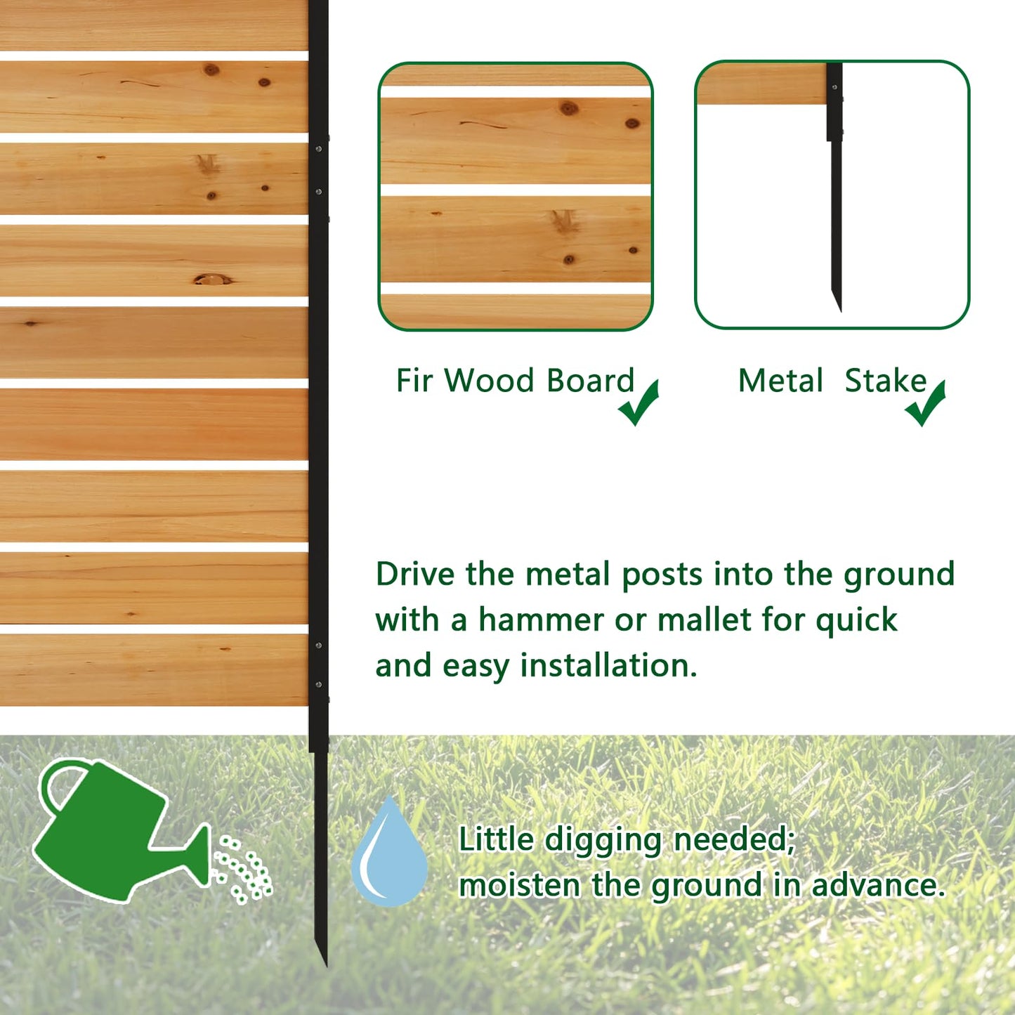 38" W×61" H Wooden Privacy Screen No Dig Outdoor Fence Panel with Metal Stakes Decorative Barrier for Trash Can Air Conditioner & Pool Equipment (Orange 1 Panel)