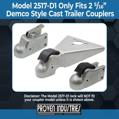Proven Industries Trailer Lock, Model 2517-D1, Fits 2 5/16 in Demco Cast Trailer Couplers, 2 Keys Included, Heavy-Duty Security, Hardened Steel, Unique Key Design, Made in USA, Blue