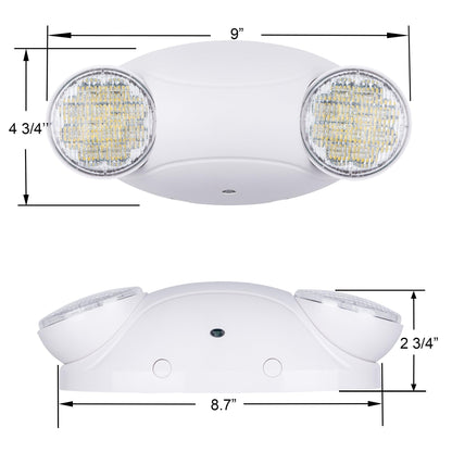LIT-PaTH LED Emergency Lighting Fixtures with 2 LED Bug Eye Heads and Back Up Batteries- US Standard Exit Light, UL 924 and CEC Qualified, 120/277 Voltage, White, 6-Pack