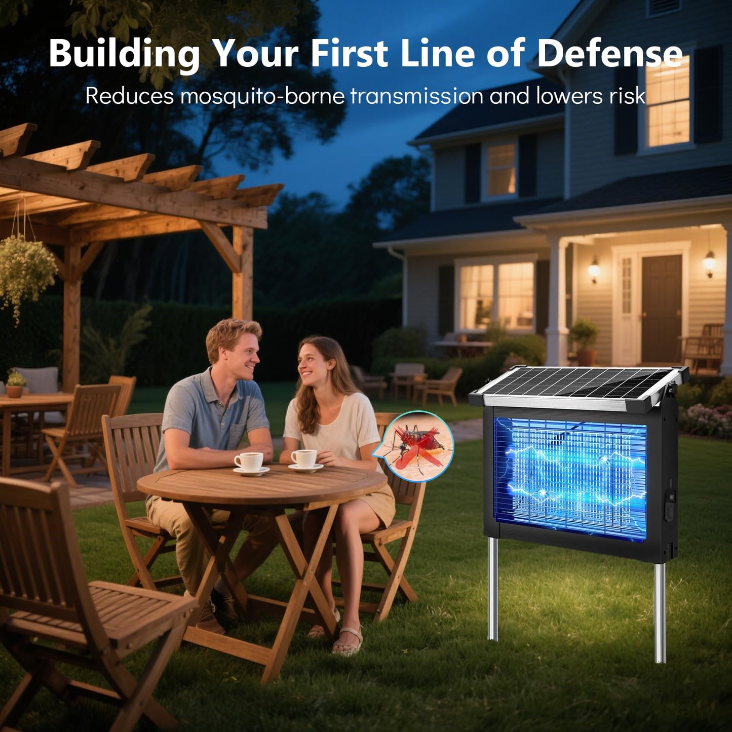 OnBeam Solar Bug Zapper Outdoor, 4500V Mosquito Zapper Waterproof Electric Fly Zapper Rechargeable Mosquito Killer Lamp with 10W Solar Panel, Cordless Fly Trap for Backyard, Patio, Garden, RV, Camping