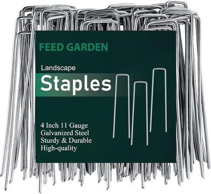 Feed Garden 4-Inch Galvanized Landscape Staples - 50 Pack Anti-Rust Garden Stakes for Weed Barrier Fabric