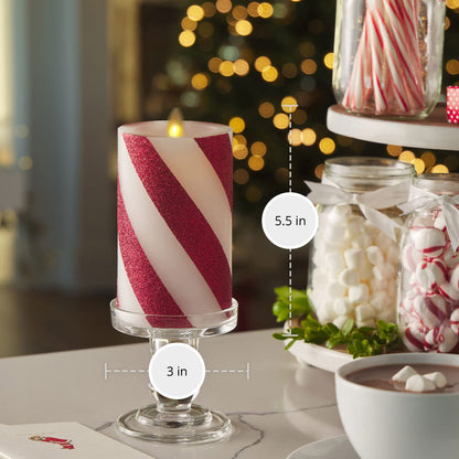Luminara - Flameless Holiday LED Candle Battery Operated Moving Flame - Red Candy Cane - Pack of 1-5.5" - Unscented Indoor Realistic Flickering Safe