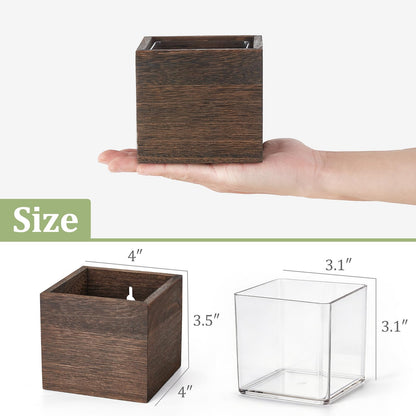 Dahey Small 4 Inch Wood Wall Hanging Planter Boxes for Indoor Plants 3 Pcs Square Rustic Farmhouse Wall Mounted Flower Pot Vases with Plastic Liner for Garden Home Centerpiece Decor(No Plant Included)