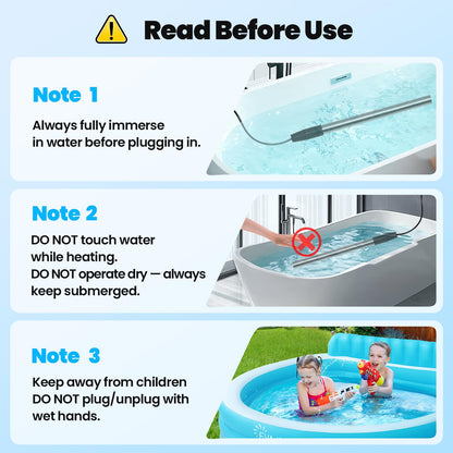 Immersion Water Heater for Bathtub, 2000W Portable Submersible Water Heater, Fast Heating Bathtub Water Heater for Small Above Ground Pool, Inflatable Hot Tub, Bucket, Stock Tank,Camping
