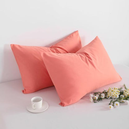 FLXXIE Pillow Cases - Soft Microfiber Standard Size Pillow Covers | Wrinkle & Stain Resistant, 2-Piece Set, 20x26, Coral