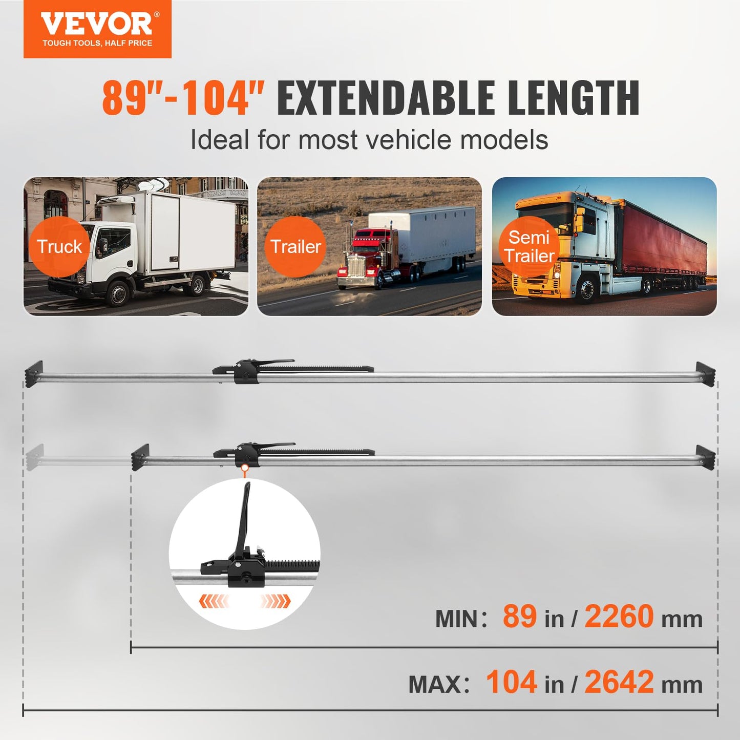 VEVOR Cargo Bar, Cargo Bar Adjustable from 89" to 104", Heavy-Duty Steel Cargo Stabilizer Bar with 309 lbs Capacity, Truck Bed Load Bar for Truck Bed, Trailer, Semi Trailer (4 pcs)