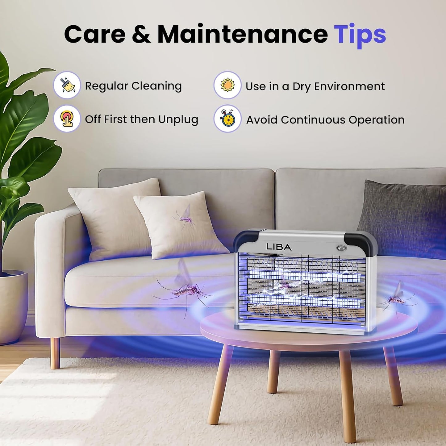 LiBa Electric Bug Zapper - Powerful 2800V Indoor Insect Killer with 2 Extra Replacement Bulbs | Easy-to-Clean Design
