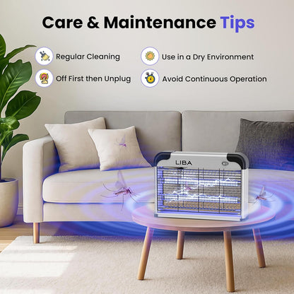 LiBa Electric Bug Zapper - Powerful 2800V Indoor Insect Killer with 2 Extra Replacement Bulbs | Easy-to-Clean Design