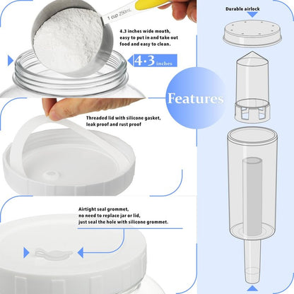Folinstall 2 Pack 1 Gallon Large Fermentation Jars w 2 SCREW Lid and 3 Airlock - 100% Airtight Lid, Wide Mouth Glass Jar, Pickle Jar w Scale Mark for Sourdough Starter