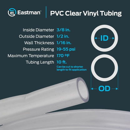 Eastman 3/8 Inch ID (1/2 Inch OD) PVC Clear Vinyl Tubing, 10 Foot Length, 98620