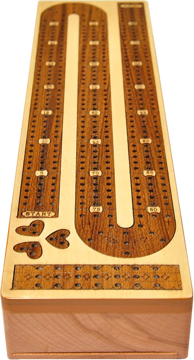 Palm Royal Handicrafts 3 Track Continuous Cribbage Wooden Cribbage Board Made with Maple Wood/Teak Wood and Storage Available for pegs and Cards