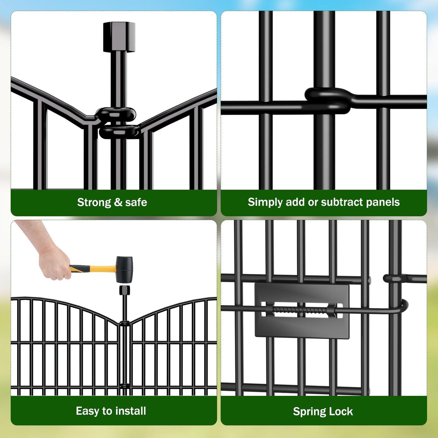 10 Panels No Dig Decorative Garden Fence with Gate - 40 in (H) x 23.6 ft (L), Dog Fence Outdoor for Yard, Rustproof Metal Animal Barrier Ground Stakes Fencing for Garden, Patio, Flower Bed