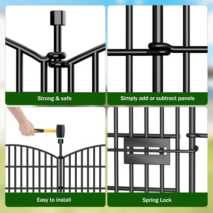 10 Panels No Dig Decorative Garden Fence with Gate - 40 in (H) x 23.6 ft (L), Dog Fence Outdoor for Yard, Rustproof Metal Animal Barrier Ground Stakes Fencing for Garden, Patio, Flower Bed