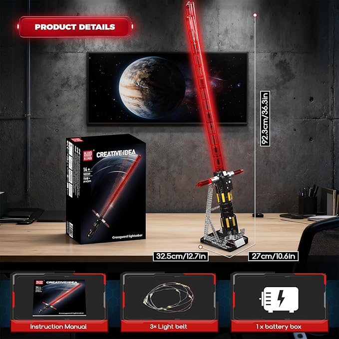 Mould King 10239 Lightsaber Building Set LED Rechargeable Saber Sword Toy as Party Halloween Holiday Birthday Gift Creative Buildable Toy for Adults(1168 Pieces)