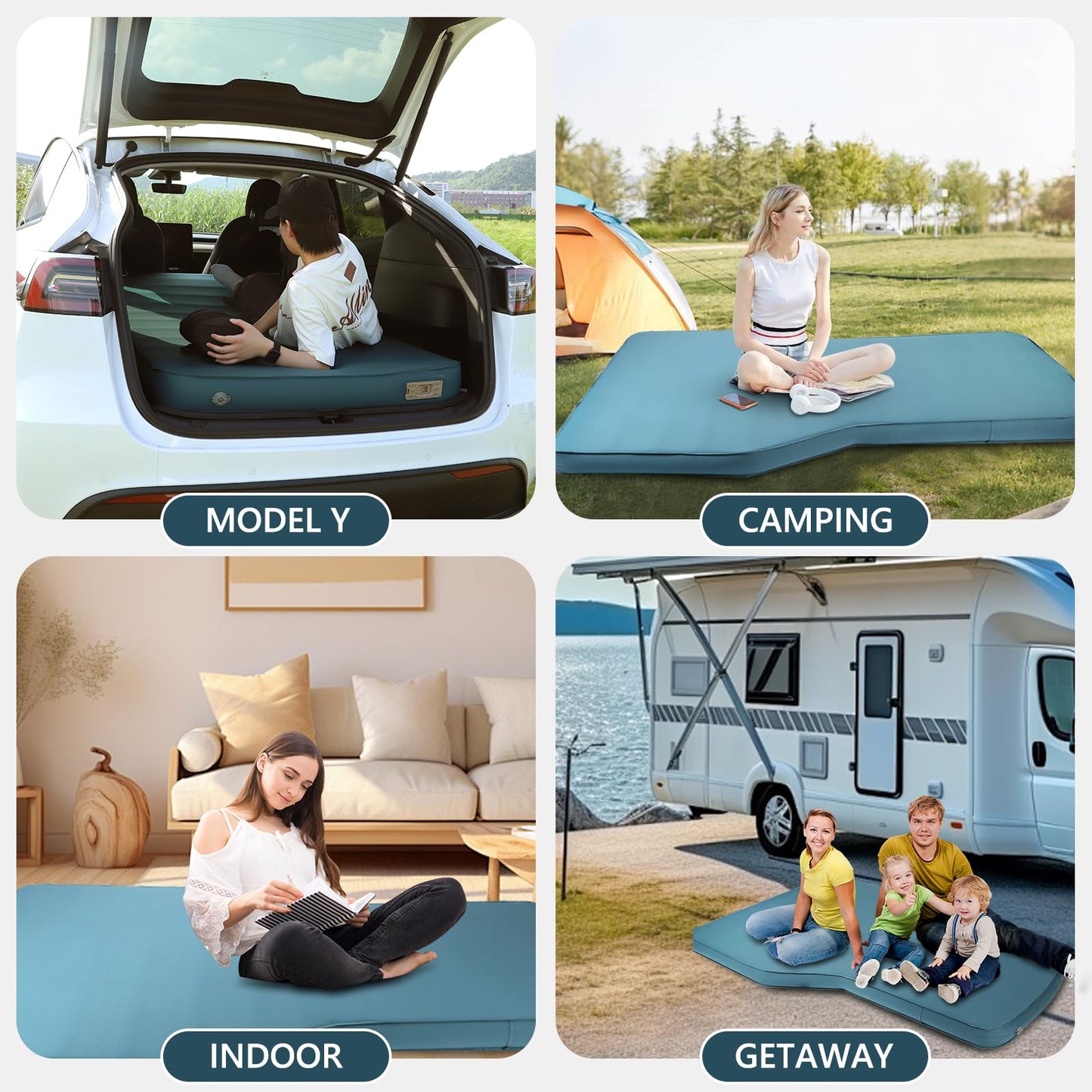 BREVITRIP Camping Air Mattress Tesla Model Y Mattress 4" Ultra Thick SUV Air Mattress for Tesla Model Y Mattress Self Inflating Sleeping Bed Portable SUV Air Mattress Car Bed Camping Blue