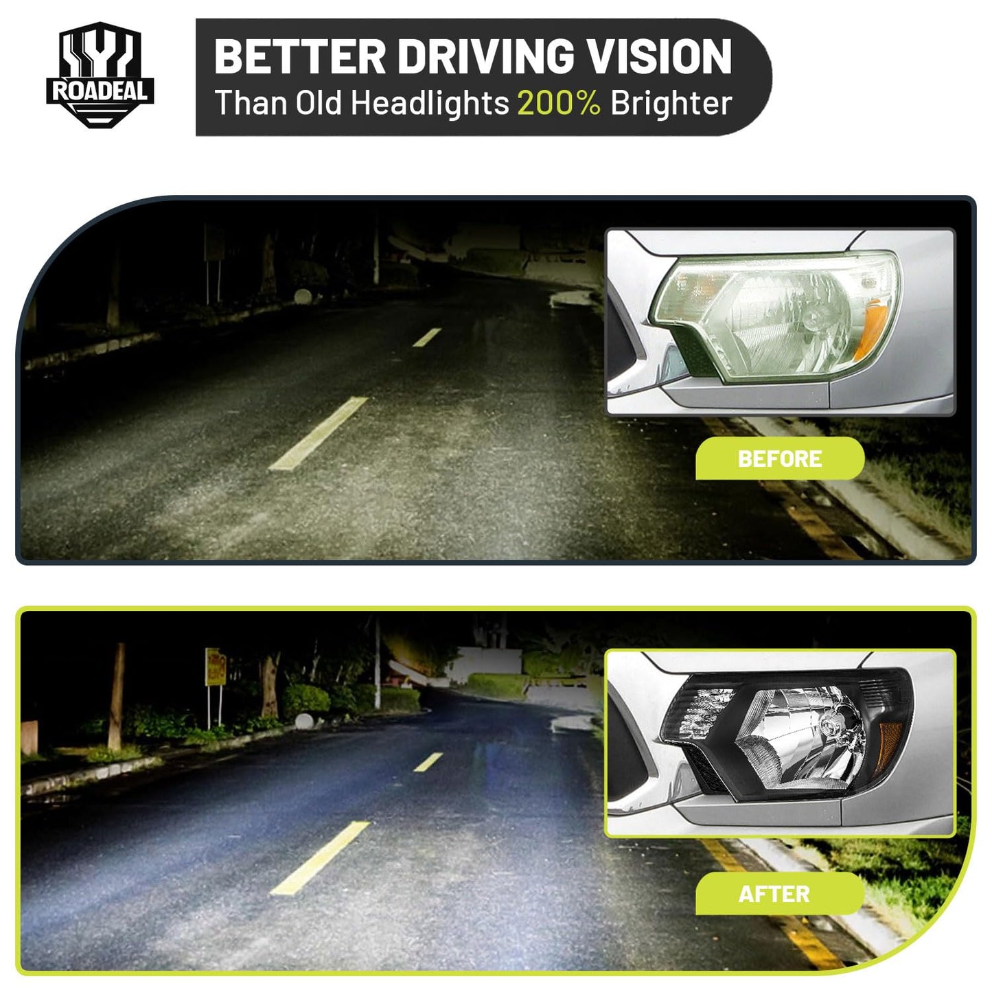 ROADEAL Headlights W/Bulbs for 2012 2013 2014 2015 Toyota Tacoma Halogen Headlamp Replacement Driver & Passenger Side