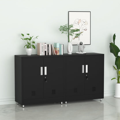 JINKUR Metal Storage Cabinet with Locking Doors and Adjustable Shelf, Small Lockable Sideboard Buffet Cabinet for Home, Office, Entryway, Hallway, Living Room, Kitchen and Dining Room (Black)