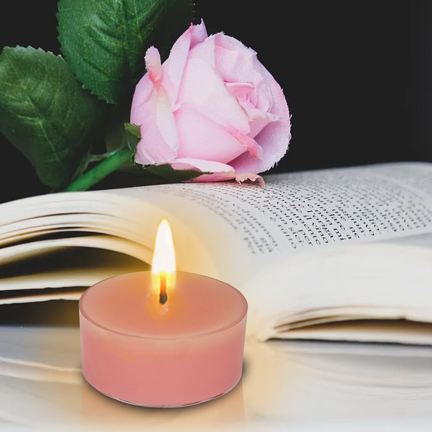 Dusty Pink Tea Lights Set of 24, Rose Scented Tealight Candles, Handmade Tea Candles, Long Burning Tealights for Romantic Wedding Home Decor Gift