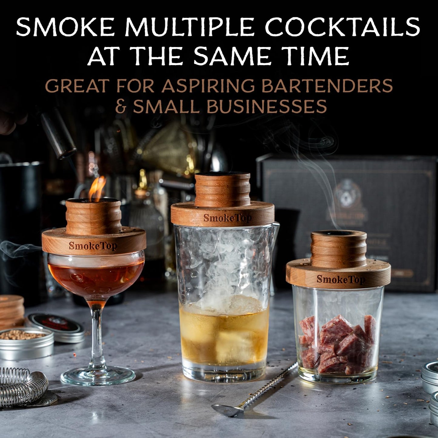 SmokeTop® 5 Pack Cocktail Smoker Kit - Premium Drink Smoker for Whiskey, Bourbon, Cocktails - Professional Bar Tool for Bartenders & Home Bars, includes 5x2oz Wood Chip Sample - by Middleton Mixology