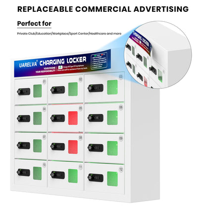 UARELVA Metal Locker 12 Slots Storage Cabinet with Password Lock | Cell Phone Charging Station Locker | White Steel Storage Lockers for Employees,Schools,Hotel,Library,Gym