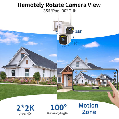 Luovisee Dual Lens Outside Cameras for Home Security Cameras 4 Pack,2.4G & 5G WiFi,Solar Battery Powered Camera with AI Motion Siren,SD/Free Cloud Storage,No Monthly Fee,Color Night Vision,Waterproof