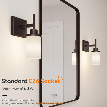 AONEON Wall Lights Over Mirror, 1-Light Oil-Rubbed Bronze Sconces, White Frosted Glass Shade, Model T001ORB-L1-P2, 2 Pack