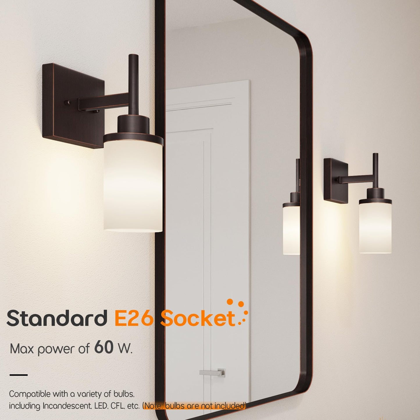 AONEON Wall Sconce Vanity Light Fixture, 1-Light, Frosted Glass, Oil-Rubbed Bronze, Model T001ORB-L1