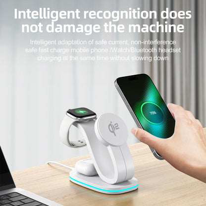 3 in 1 Charging Station for iPhone, Qi2 15W Wireless Charger Station Compatible with Mag-Safe for iPhone 17 16e 16 15 14 13 12 11 X Pro Max & Apple Watch, AirPods, 35W Charger Included (White)