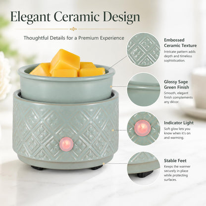 Wax Melt Warmer for Scented Wax,3-in-1Ceramic Wax Warmer Fragrances Candle Oils, Home Fragrance Burner,Electric Candle Warmer Perfect Christmas Gifts for Mom Women(Gree)