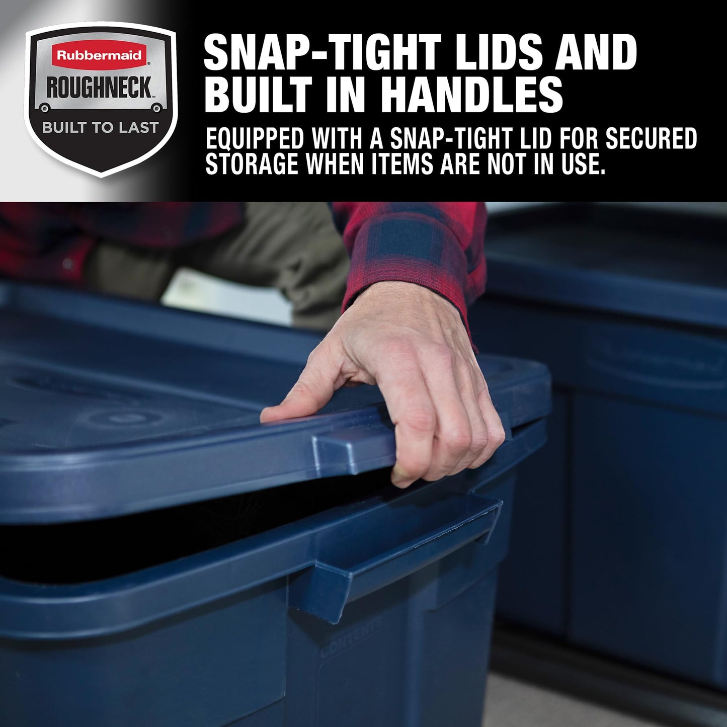 Rubbermaid Roughneck Tote 31 Gal, 3 Pack, Made in USA, Dark Indigo Metallic, Rugged Plastic Stackable Storage Bins with Lids and Handles