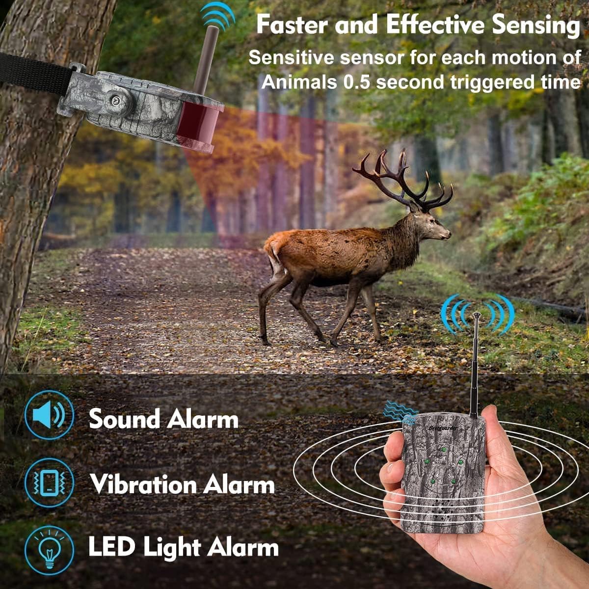 Wireless Hunting Alarm Kits 300m Long Range Night Vision Motion Detector for Deer Hog etc. Hunting/Travel/Warning 360 Degree Waterproof Security Sensor with Receiver for Camp Farm Home Surveillance