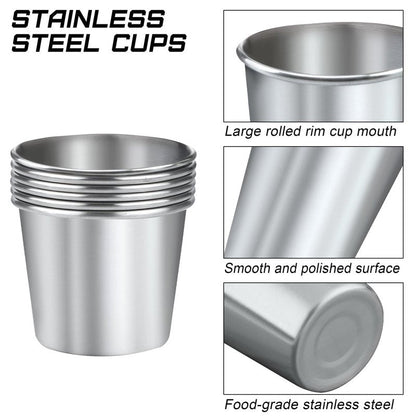 Ruisita Resinta 6 Pack 5 oz Stainless Steel Cups Metal Shatterproof Stackable Pint Drinking Cups for Kids