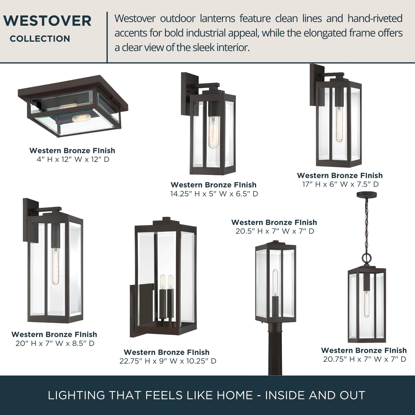 Quoizel Westover 12" Outdoor Flush Mount Ceiling Light, 2-Light Western Bronze with Clear Beveled Glass, E12 Base, ETL Damp Rated