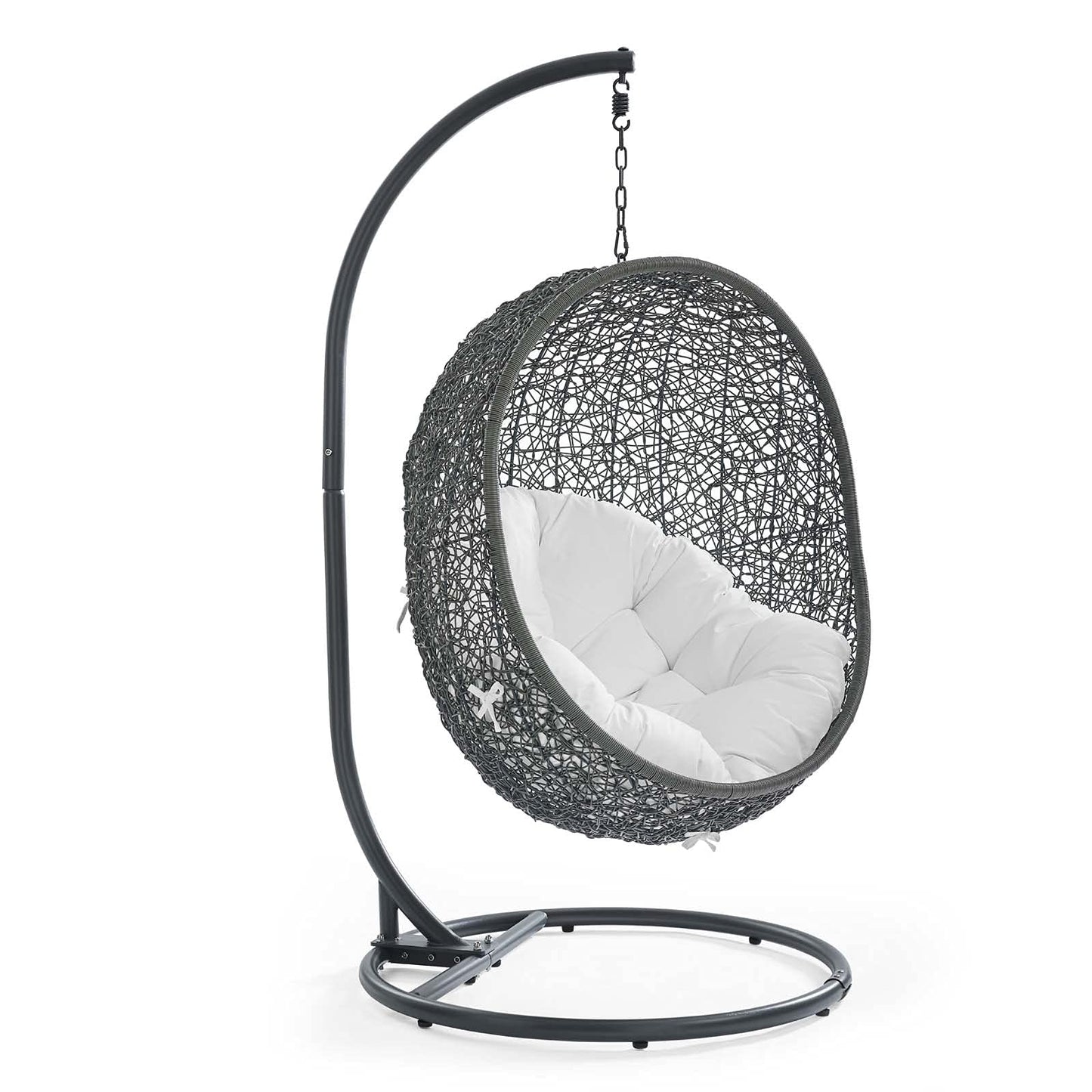 Modway Hide Wicker Rattan Outdoor Patio Porch Lounge Egg Swing Chair Set with Stand in Gray White